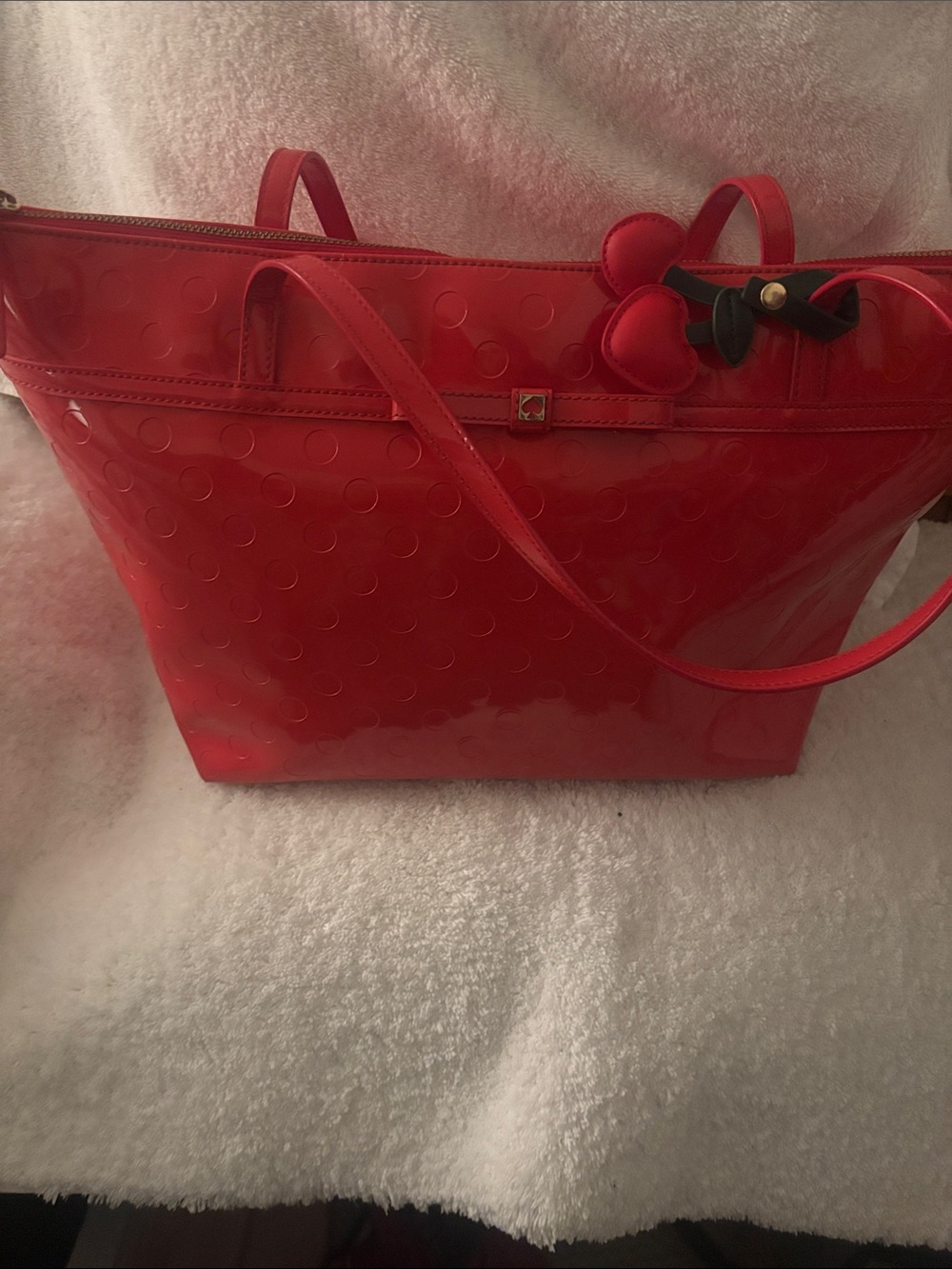 kate spade Red Patent Tote with Heart Charm